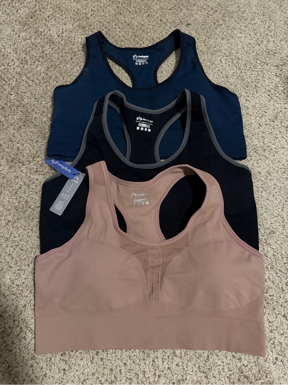 Seamless Racerback Sports Bra - Rose, Black, Navy (3-Pack)